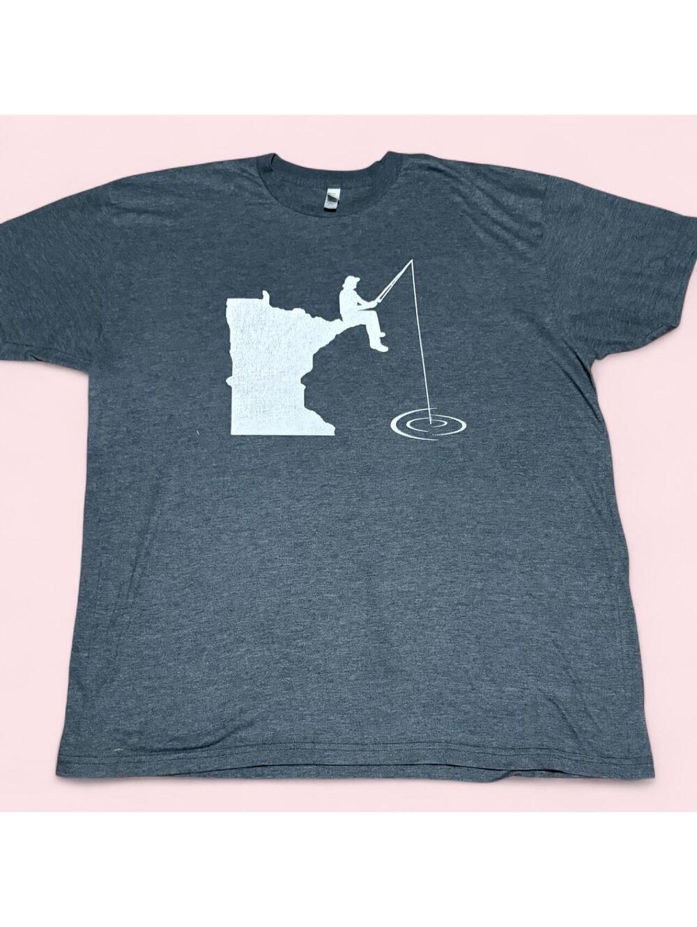 American Apparel Fishing Off Cliff Graphic T-Shirt — Size 2XL - 0446